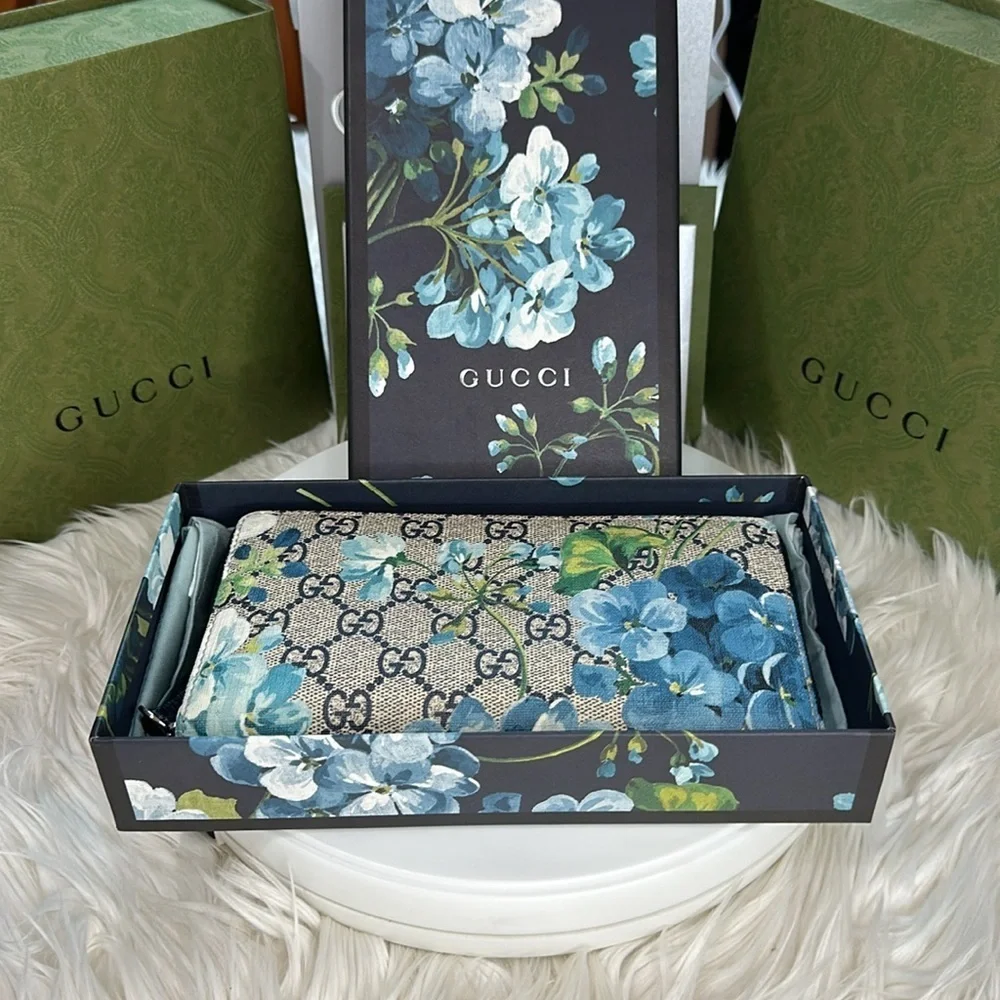 Gucci Supreme GG Monogram with Blue Floral Zippy Wallet - Made in Italy - NWT - Picture 3 of 17